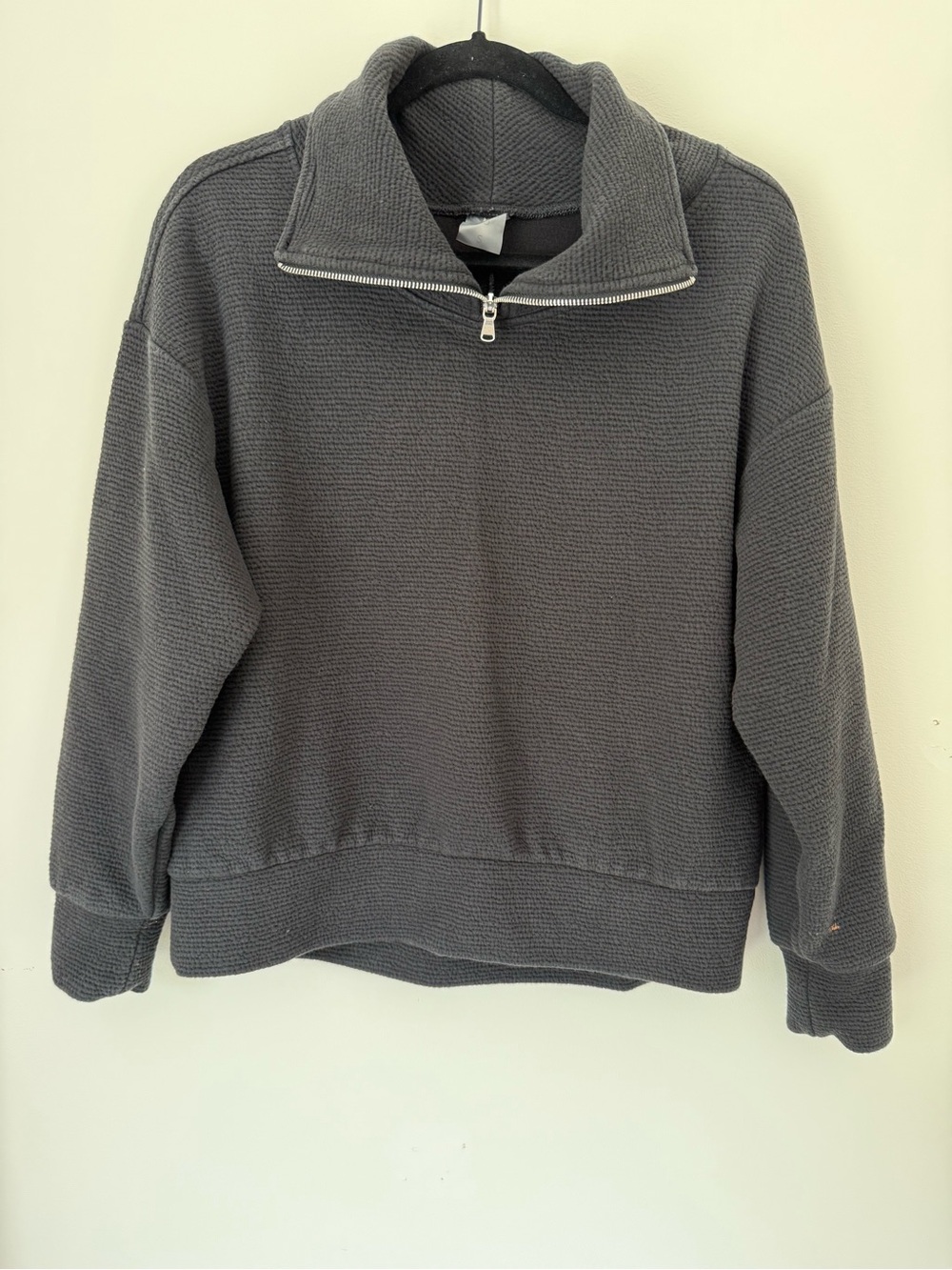 Calla Women's Quarter-Zip Waffle Pullover Sweatshirt - Charcoal/Black